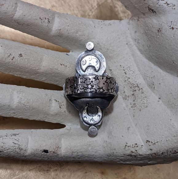 Sterling Aventurine Luna Moth & Moonstone Ring - Picture 6 of 9